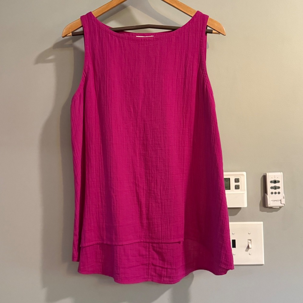 Eileen Fisher Tank Top Women XL Magenta Pink Organic Cotton Gauze High-Low 4844